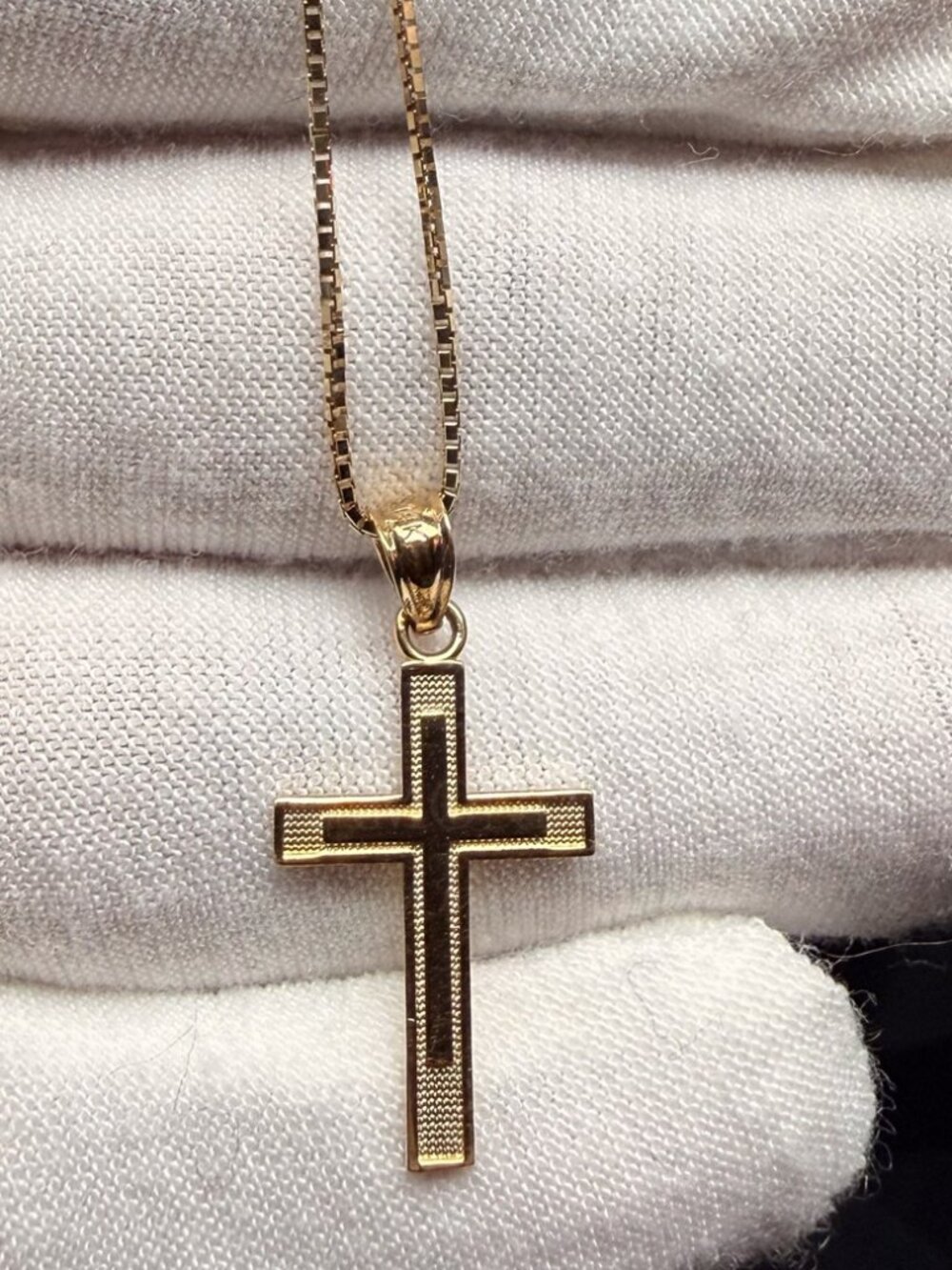 14K Yellow Gold Latin Cross Pendant With 0.8mm Box Chain - 20 inch